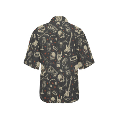 Rock and Roll Skull Pattern Print Design A03 Women's Hawaiian Shirt