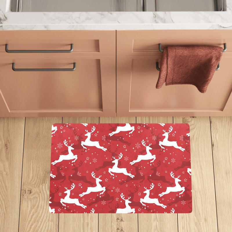 Reindeer Red Pattern Print Design 01 Kitchen Mat