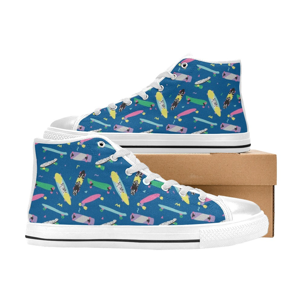 Skateboard Print Design LKS302 High Top Women's White Shoes