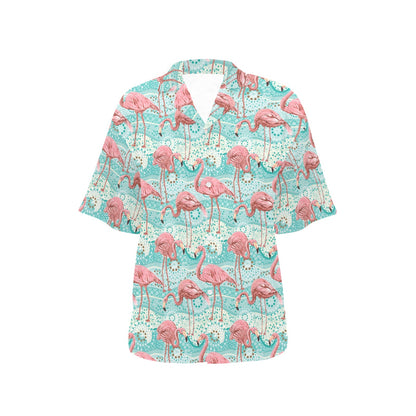 Flamingo Background Themed Print Women's Hawaiian Shirt