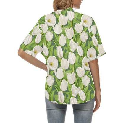 Tulip White Pattern Print Design TP05 Women's Hawaiian Shirt
