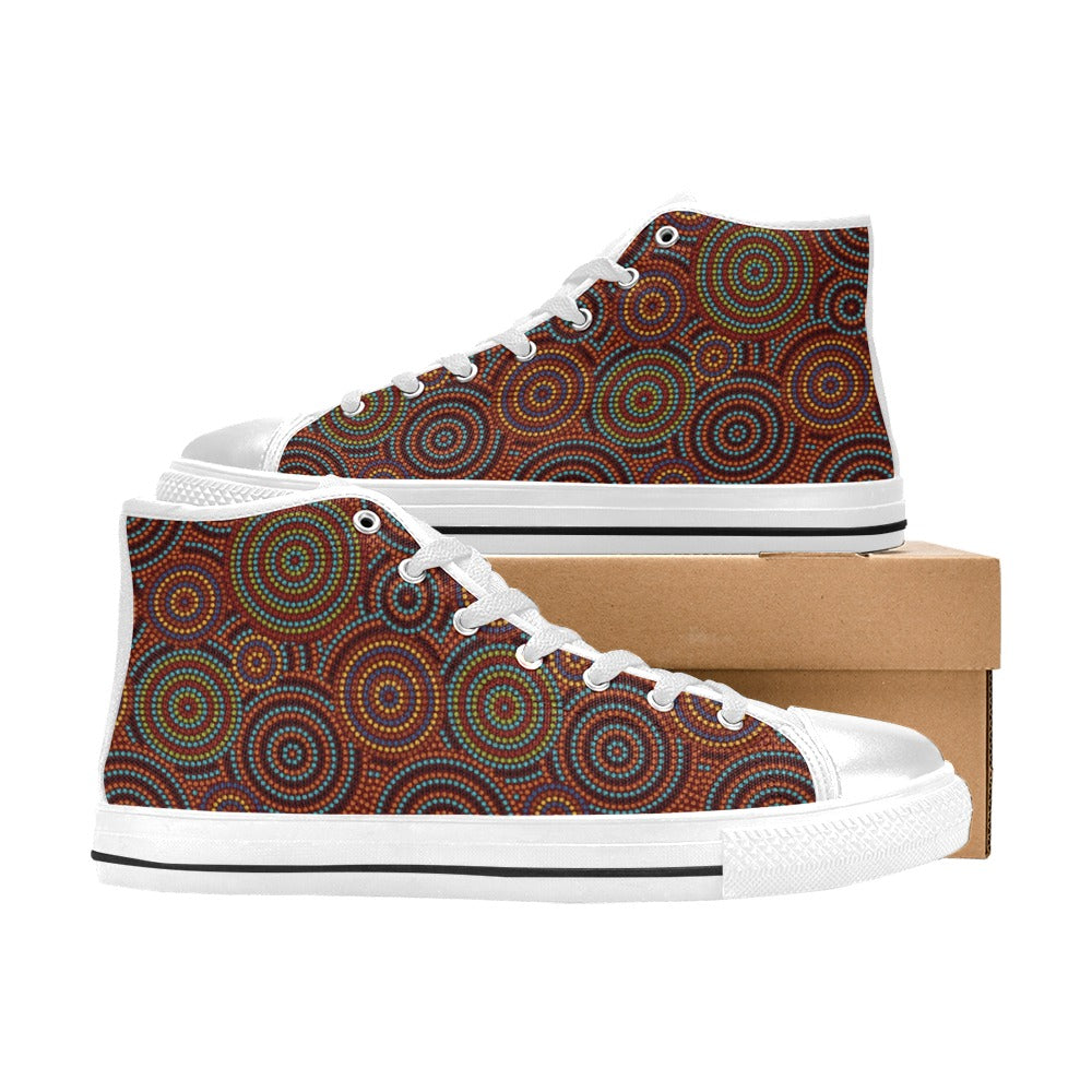 Aboriginal Print Design LKS403 High Top Women's White Shoes
