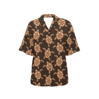 Tribal Sea Turtle Pattern Print Design T09 Women's Hawaiian Shirt