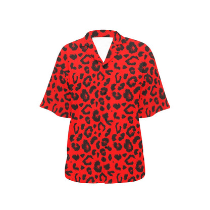 Leopard Red Skin Print Women's Hawaiian Shirt