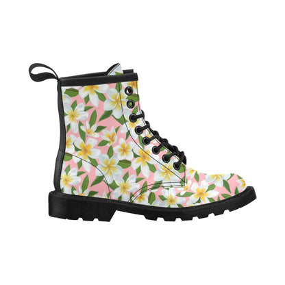 White Plumeria Pattern Print Design PM011 Women's Boots