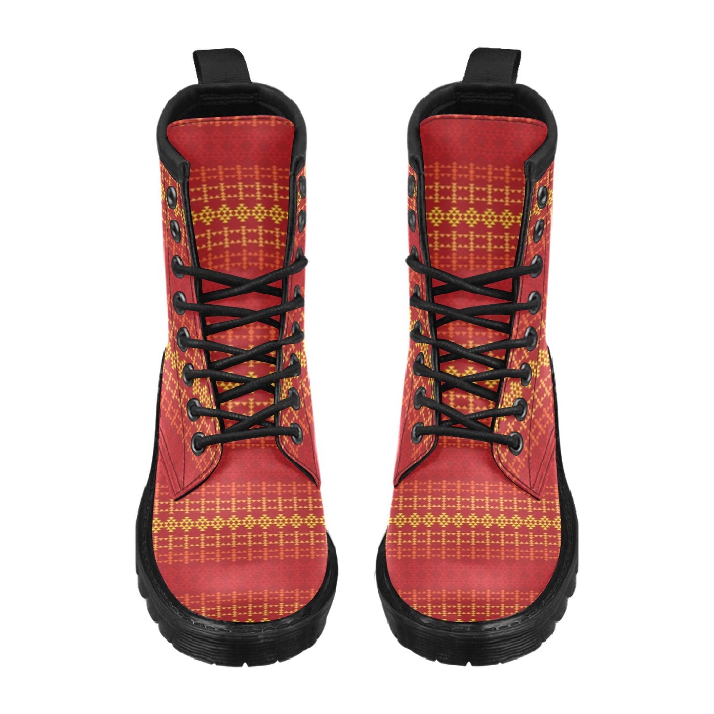 Southwest Red Gold Design Themed Print Women's Boots