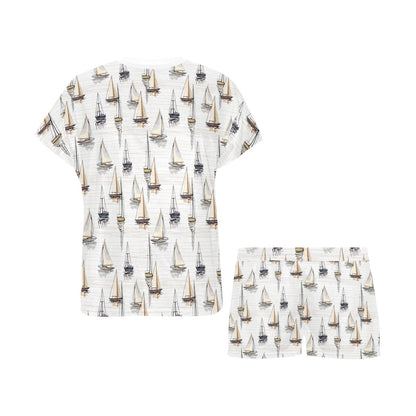 Sailboat Paint Pattern Print Design LKS307 Women's Short Pajama Set