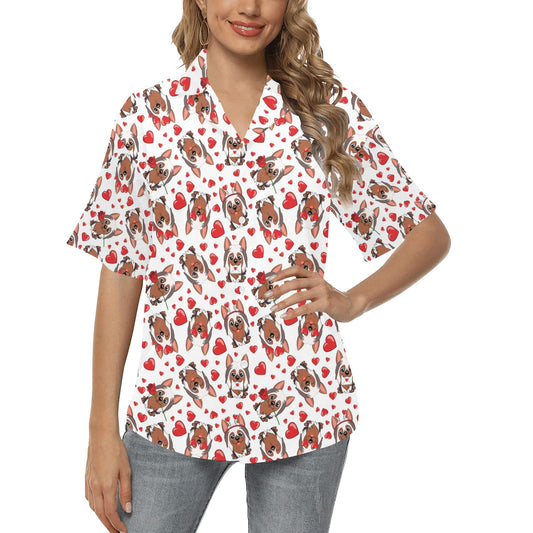 Silky Terriers Heart Print Design LKS302 Women's Hawaiian Shirt