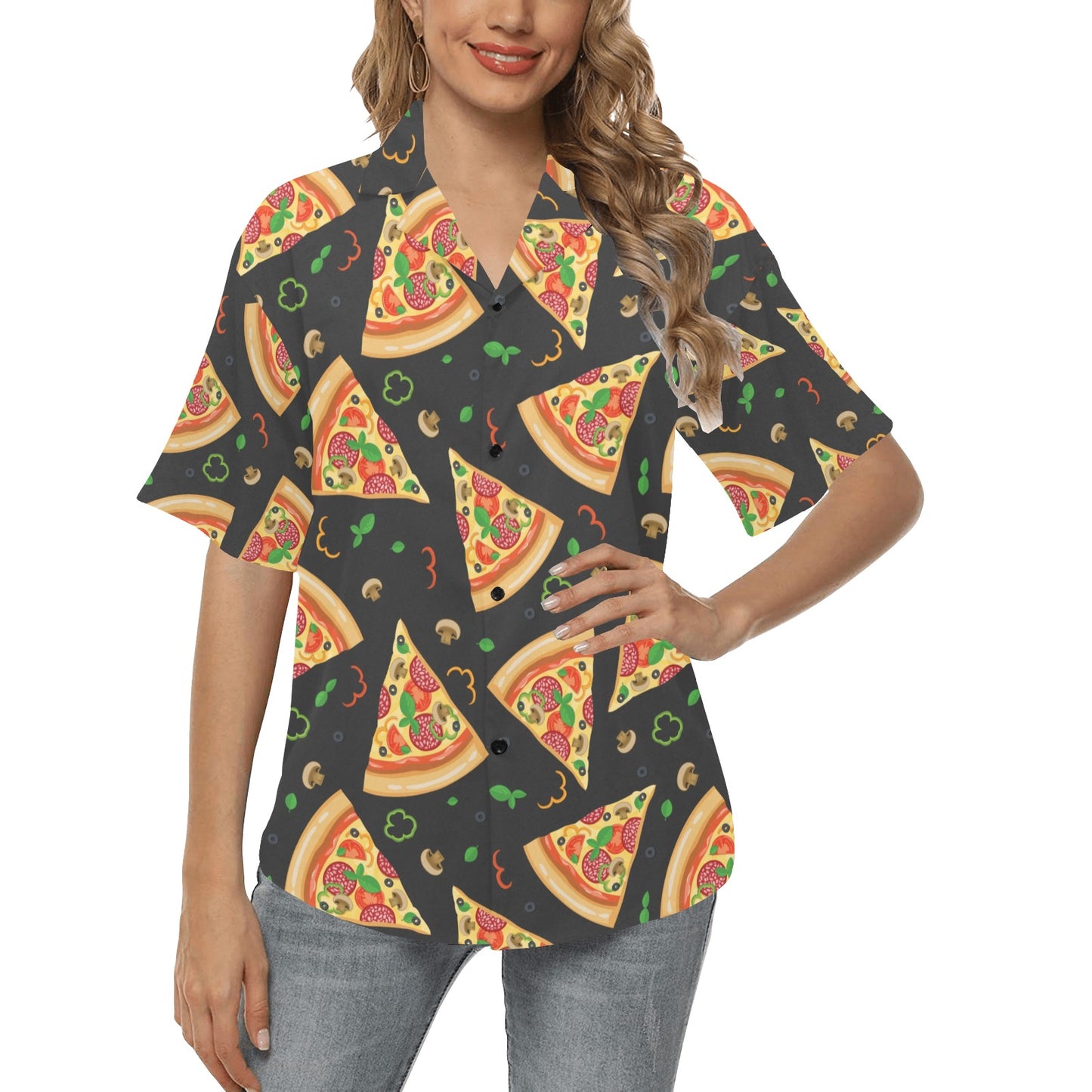 Pizza Pattern Print Design A02 Women's Hawaiian Shirt