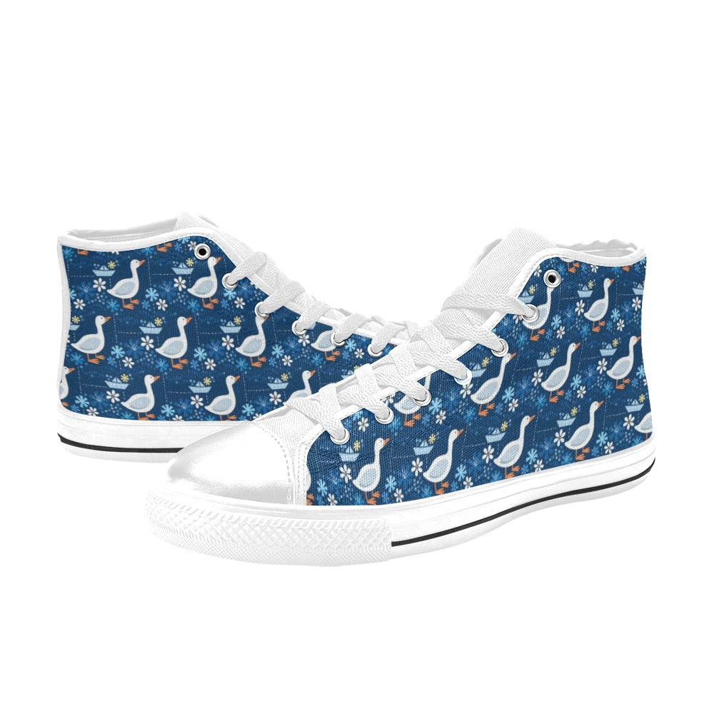 Goose Print Design LKS405 High Top Women's White Shoes
