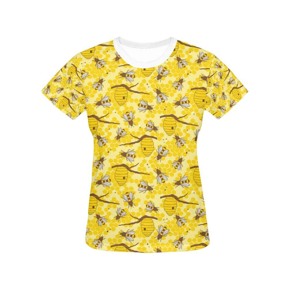 Bee With Honeycomb Print Design LKS302 Women's  T-shirt