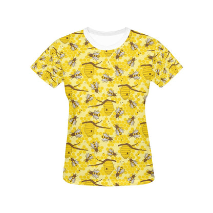 Bee With Honeycomb Print Design LKS302 Women's  T-shirt