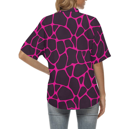 Giraffe Pink Background Texture Print Women's Hawaiian Shirt