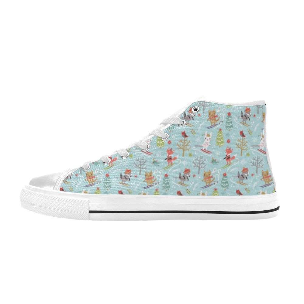 Ski Fox Cute Print Design LKS303 High Top Women's White Shoes