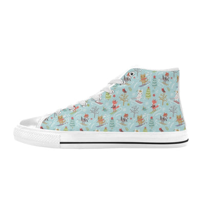 Ski Fox Cute Print Design LKS303 High Top Women's White Shoes