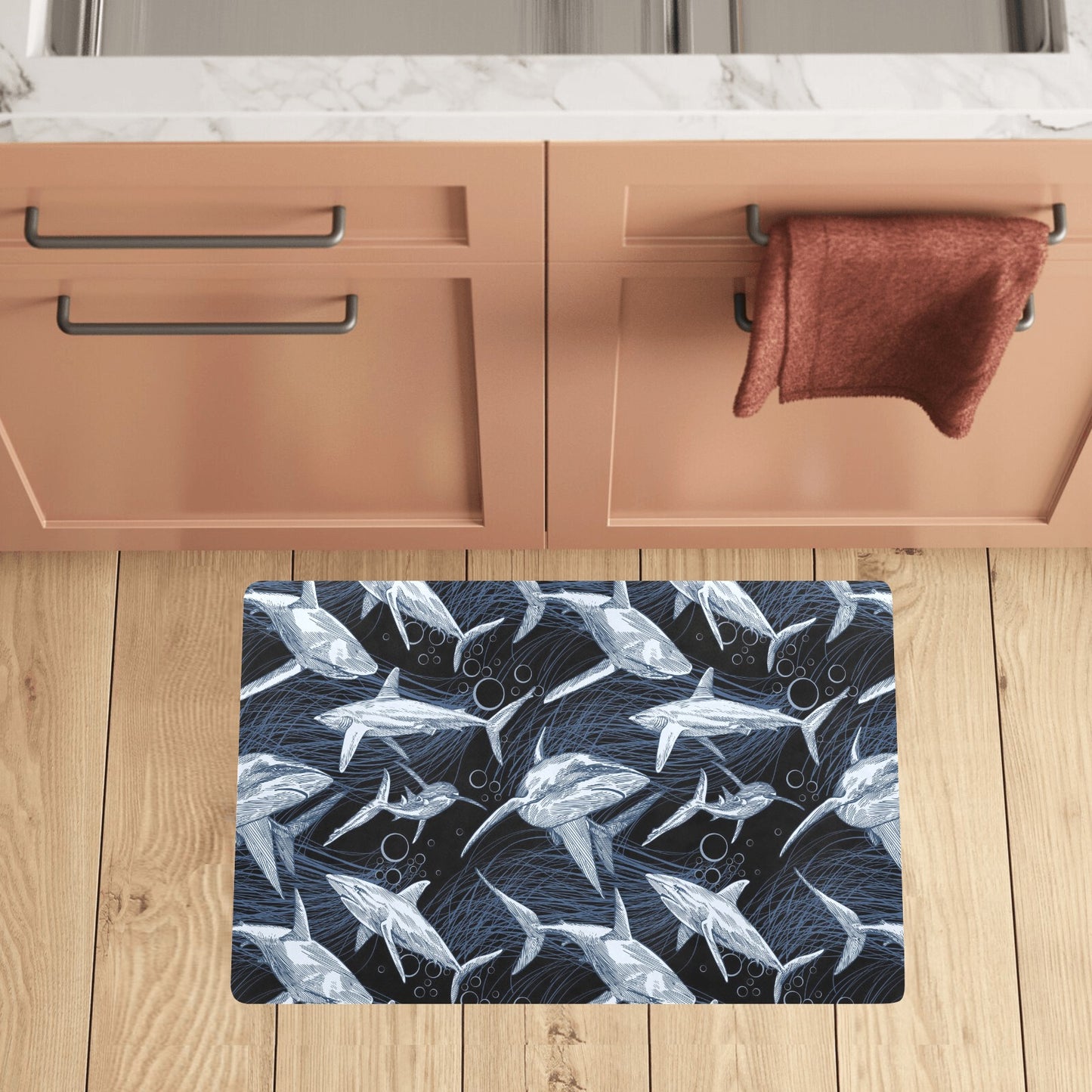 Shark Print Pattern Kitchen Mat