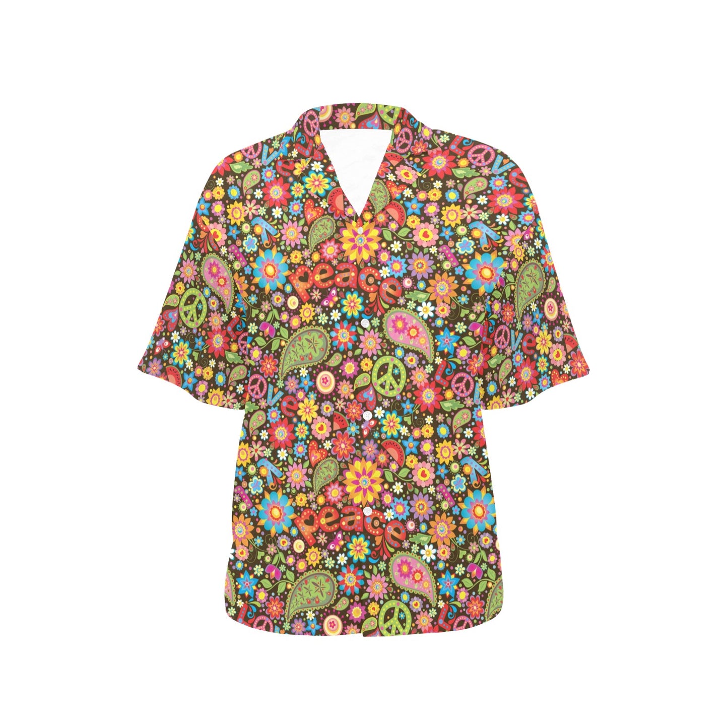 Flower Power Peace Paisley Themed Print Women's Hawaiian Shirt