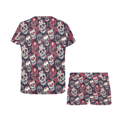 Sugar Skull Print Design LKS303 Women's Short Pajama Set