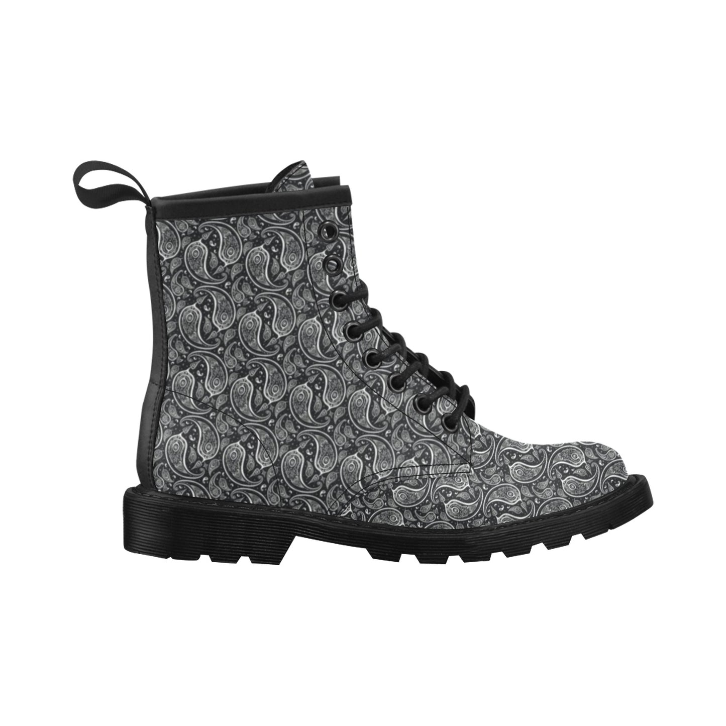 Paisley Black Design Print Women's Boots