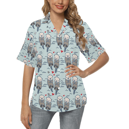 Sea Otter Pattern Print Design 03 Women's Hawaiian Shirt