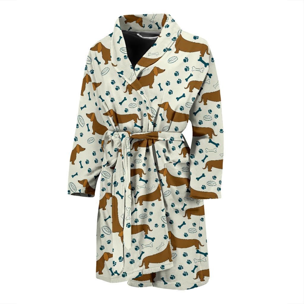 Dachshund Pattern Print Design 01 Men Bathrobe-JORJUNE.COM