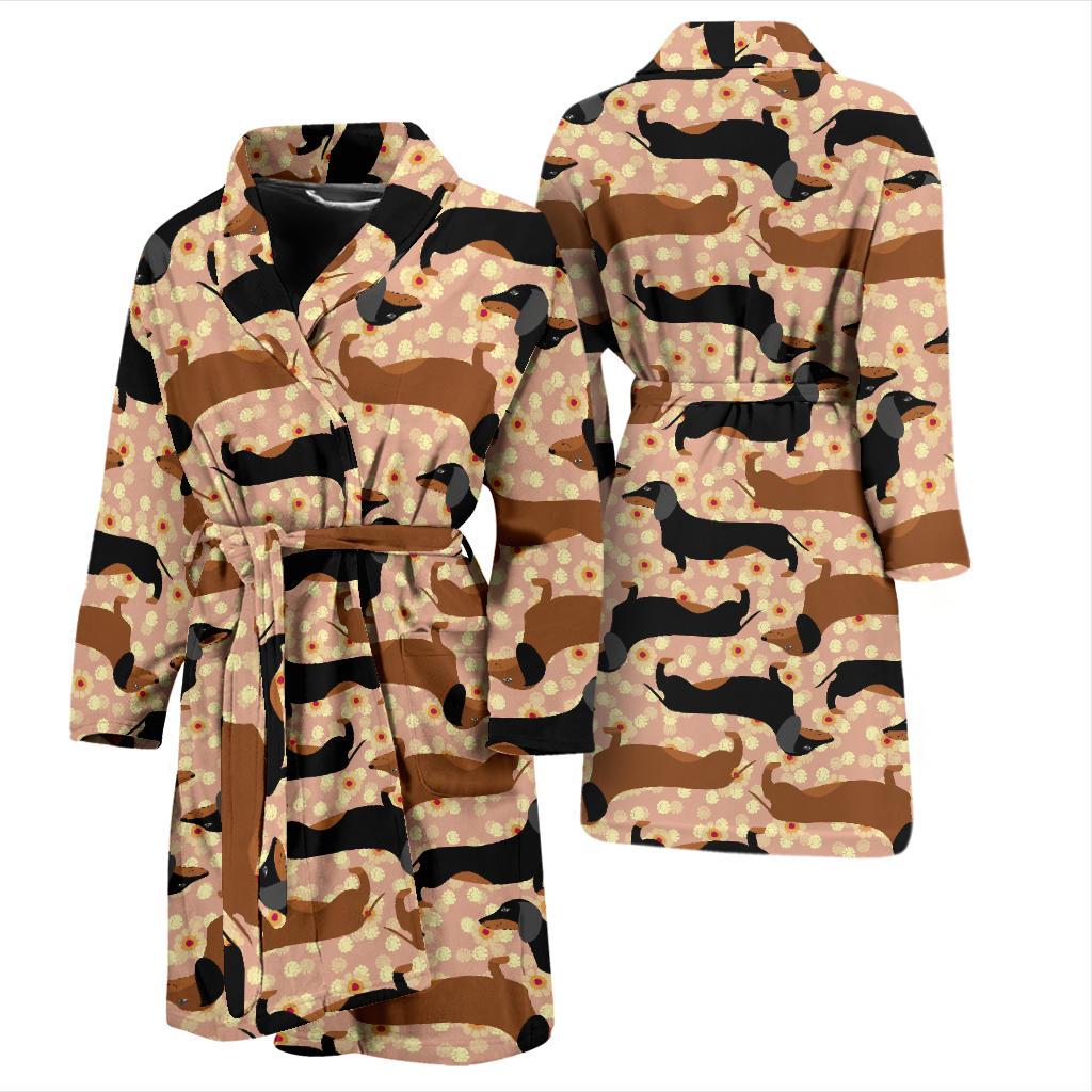 Dachshund Pattern Print Design 011 Men Bathrobe-JORJUNE.COM