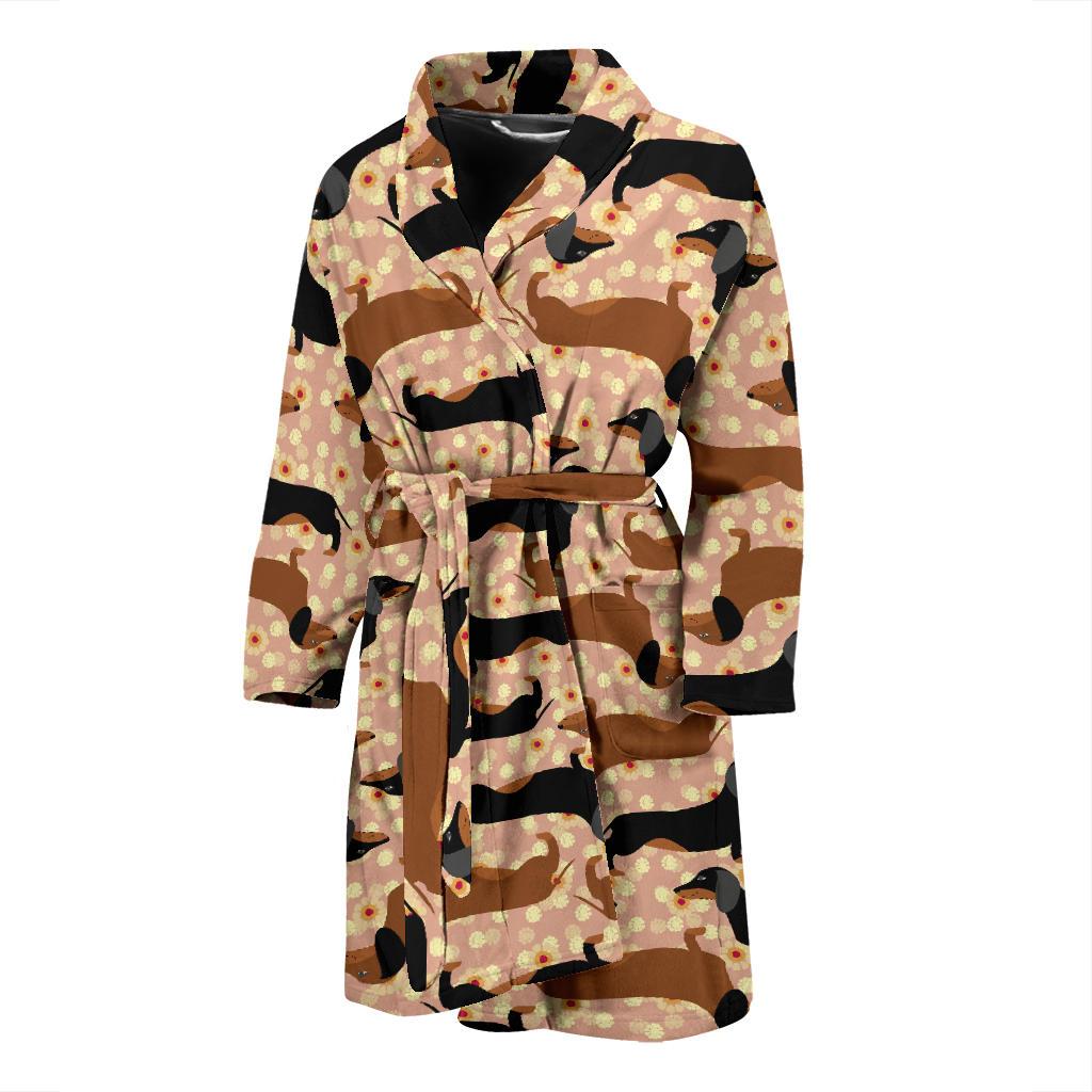 Dachshund Pattern Print Design 011 Men Bathrobe-JORJUNE.COM