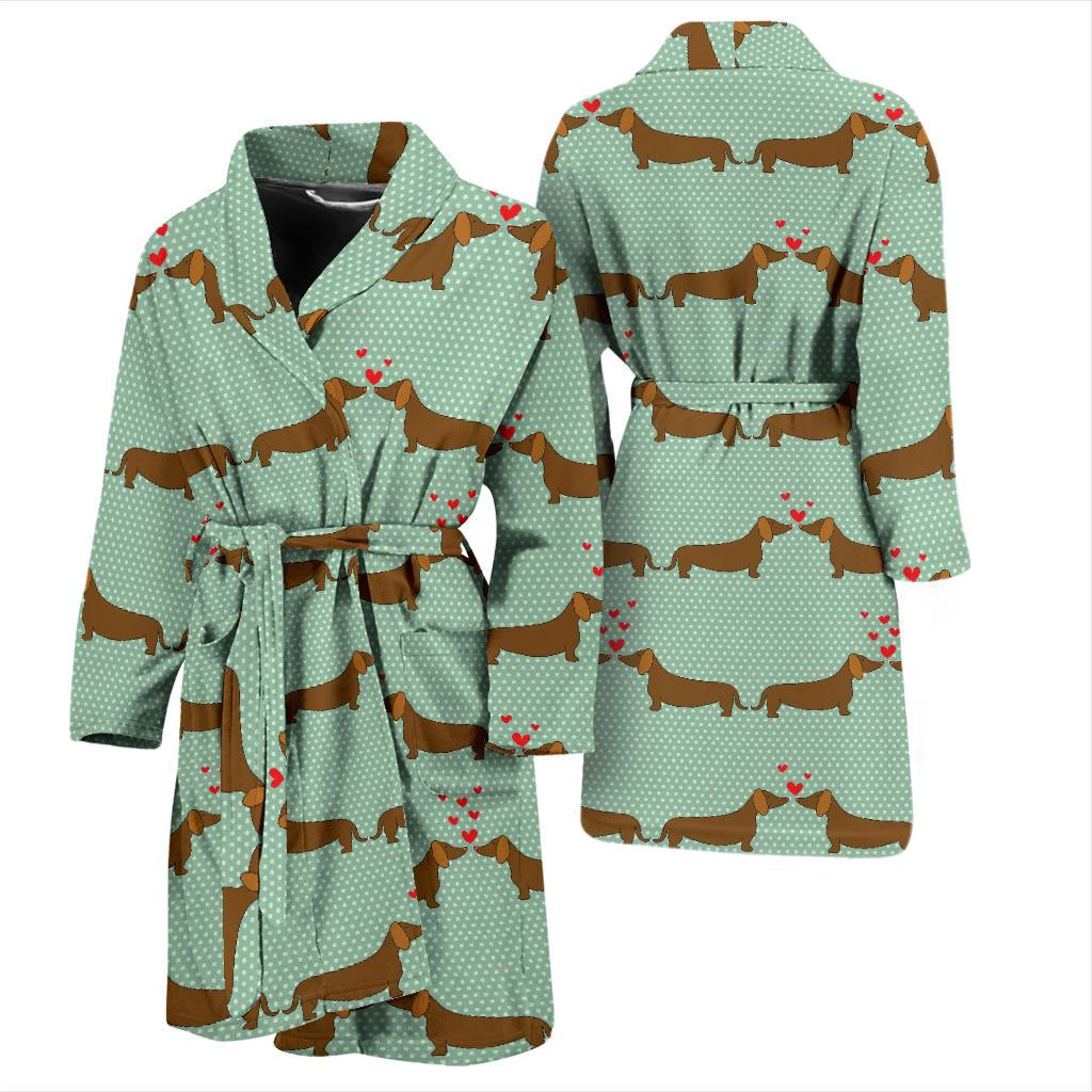 Dachshund Pattern Print Design 02 Men Bathrobe-JORJUNE.COM