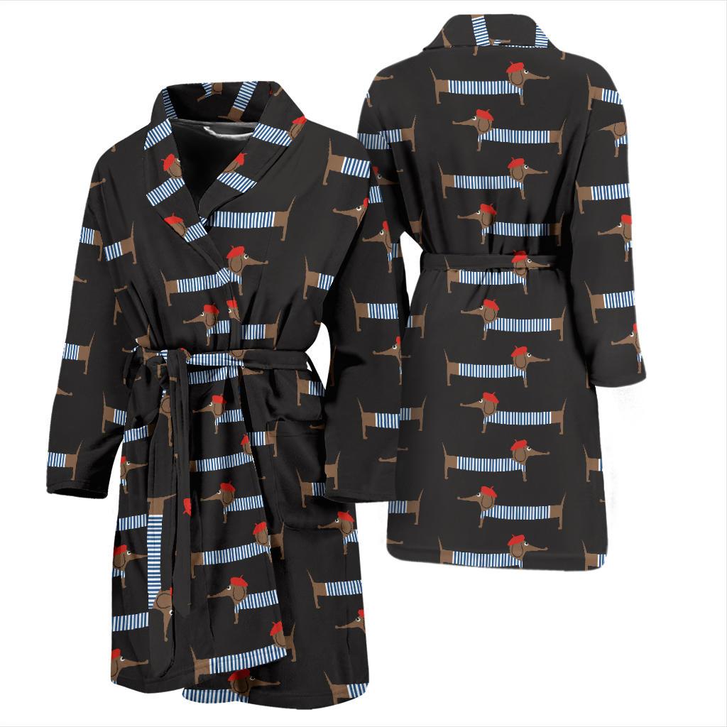 Dachshund Pattern Print Design 04 Men Bathrobe-JORJUNE.COM