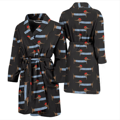 Dachshund Pattern Print Design 04 Men Bathrobe-JORJUNE.COM
