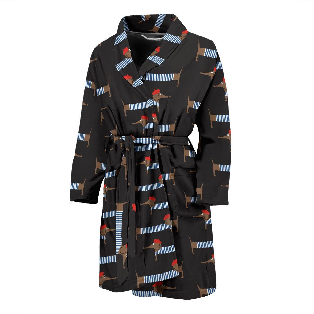 Dachshund Pattern Print Design 04 Men Bathrobe-JORJUNE.COM