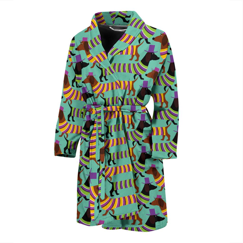 Dachshund Pattern Print Design 05 Men Bathrobe-JORJUNE.COM