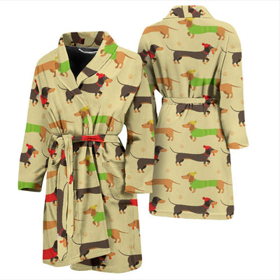 Dachshund Pattern Print Design 06 Men Bathrobe-JORJUNE.COM