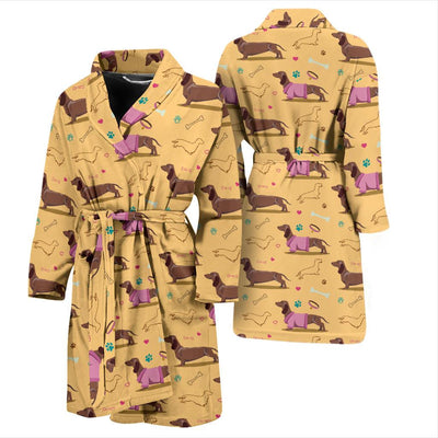 Dachshund Pattern Print Design 07 Men Bathrobe-JORJUNE.COM