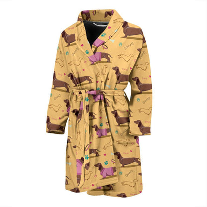 Dachshund Pattern Print Design 07 Men Bathrobe-JORJUNE.COM