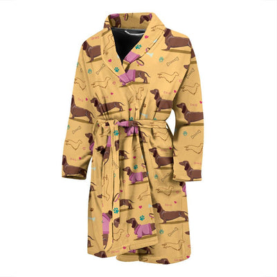 Dachshund Pattern Print Design 07 Men Bathrobe-JORJUNE.COM