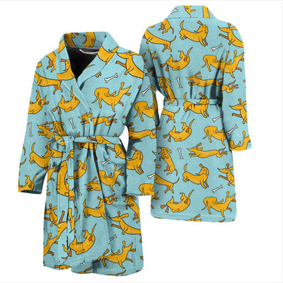 Dachshund Pattern Print Design 08 Men Bathrobe-JORJUNE.COM