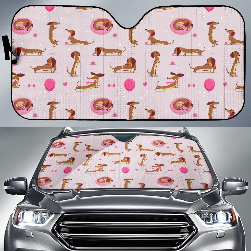 Dachshund Pattern Print Design 10 Car Sun Shade-JORJUNE.COM