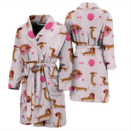 Dachshund Pattern Print Design 10 Men Bathrobe-JORJUNE.COM