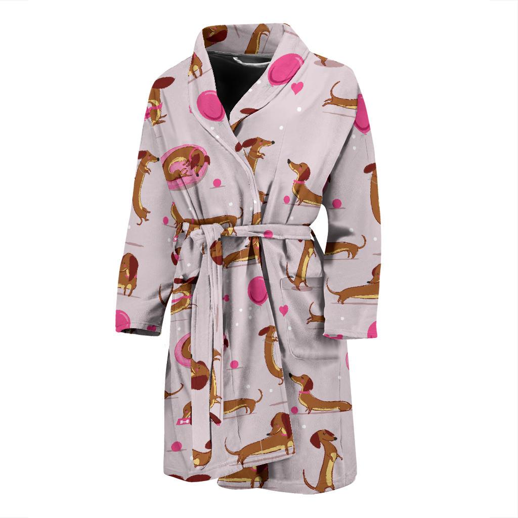 Dachshund Pattern Print Design 10 Men Bathrobe-JORJUNE.COM