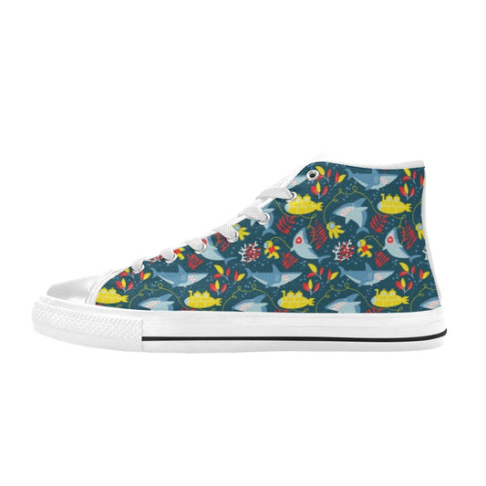 Scuba With Sharks Print Design LKS303 High Top Women's White Shoes