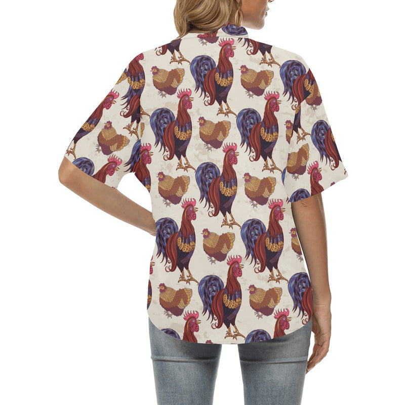 Rooster Pattern Print Design A03 Women's Hawaiian Shirt