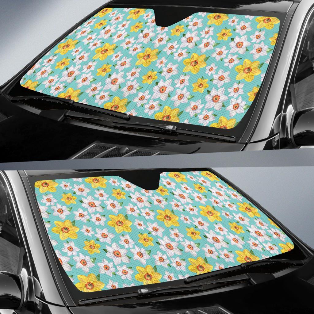 Daffodils Pattern Print Design 02 Car Sun Shade-JORJUNE.COM