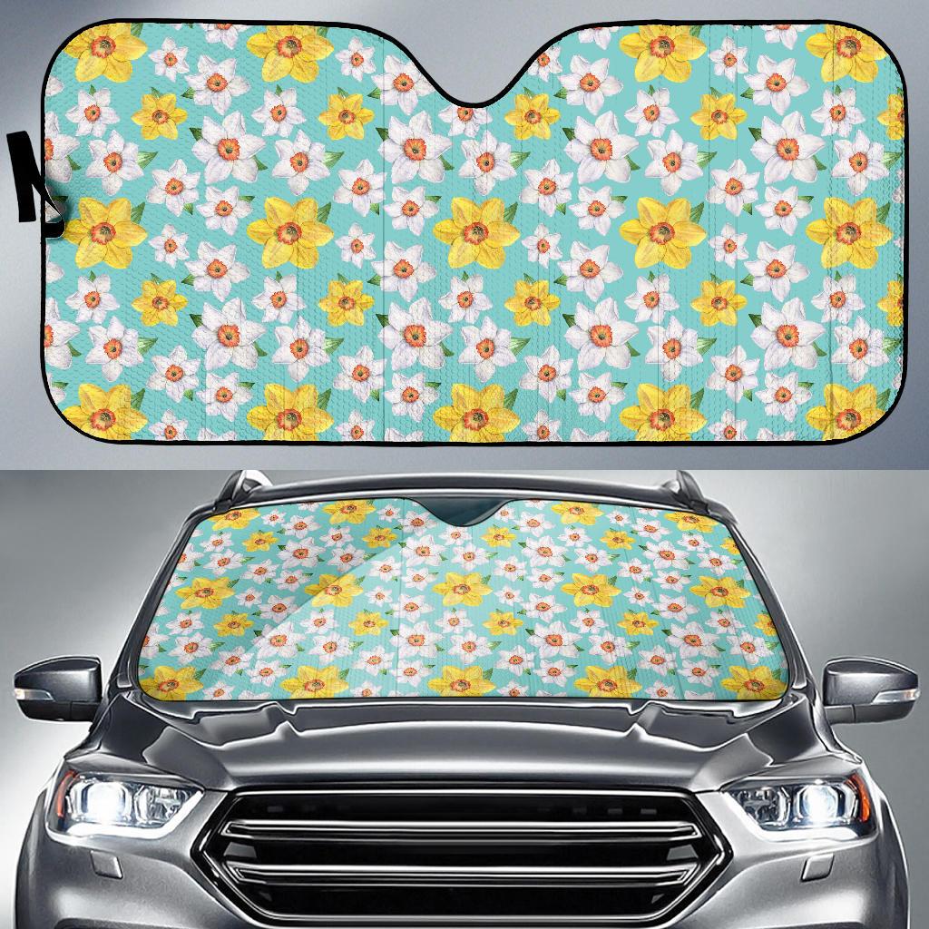 Daffodils Pattern Print Design 02 Car Sun Shade-JORJUNE.COM