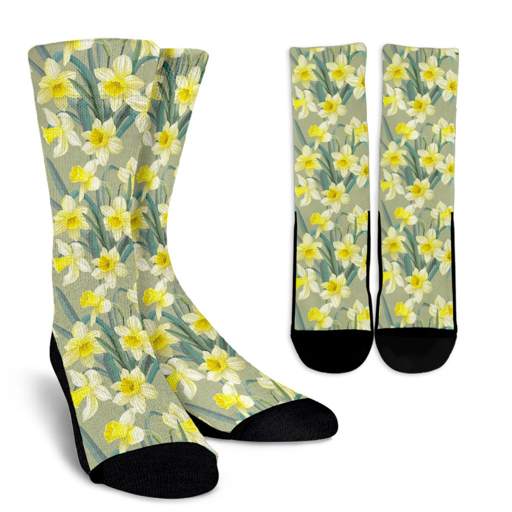 Daffodils Pattern Print Design DF01 Crew Socks-JORJUNE.COM