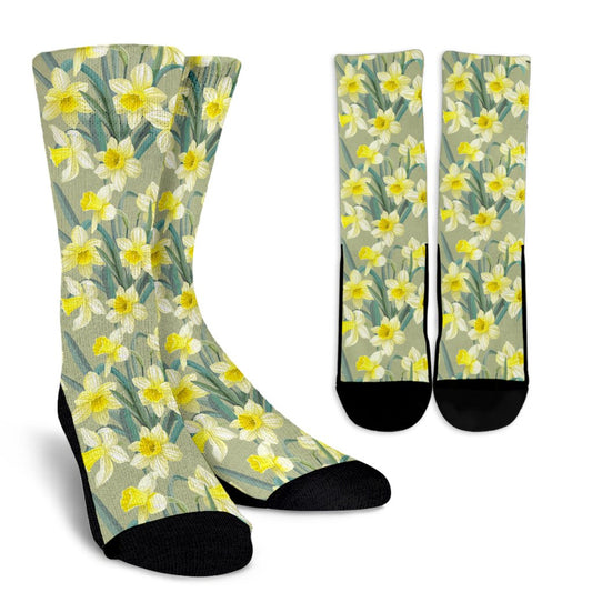 Daffodils Pattern Print Design DF01 Crew Socks-JORJUNE.COM