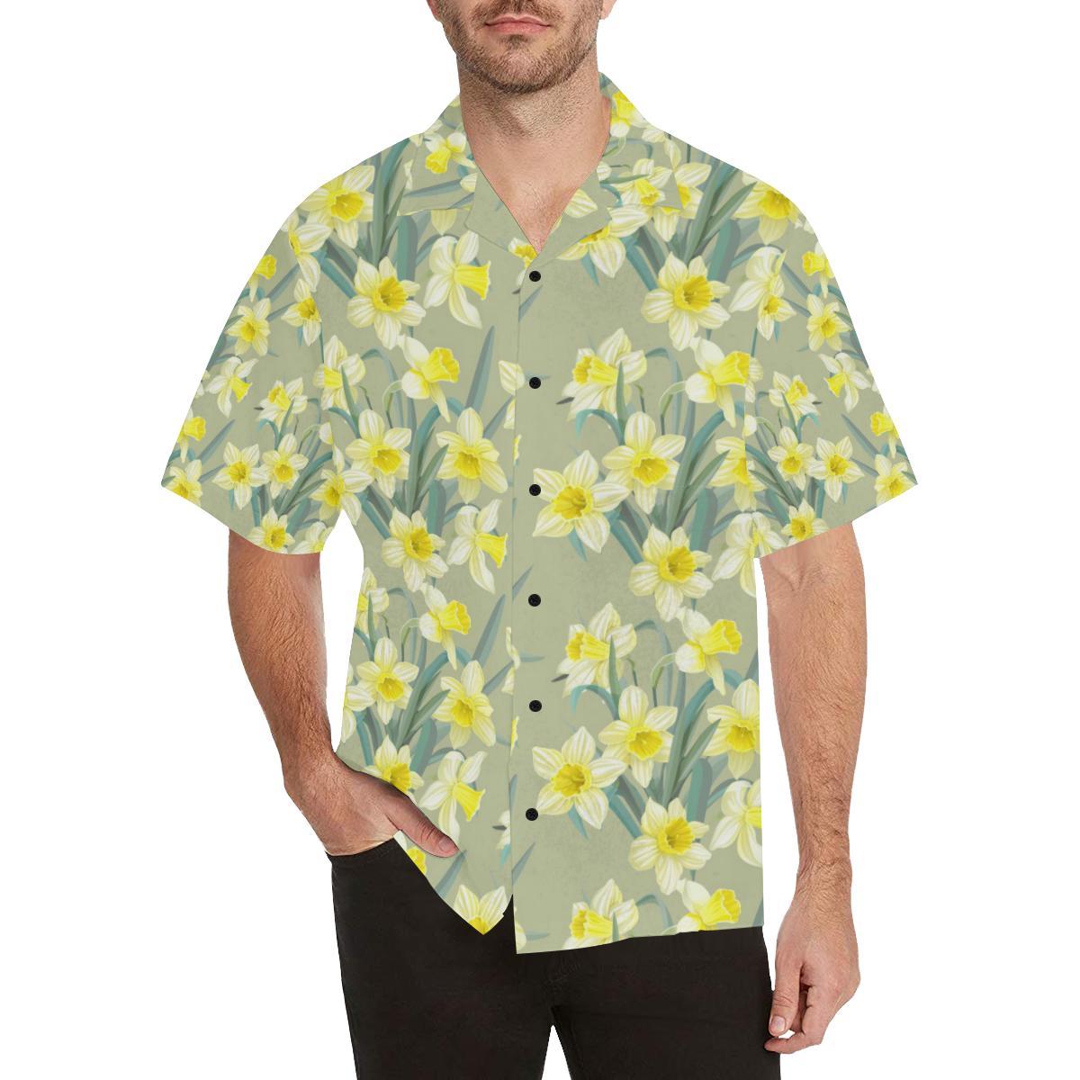 Daffodils Pattern Print Design DF01 Men Hawaiian Shirt-JorJune