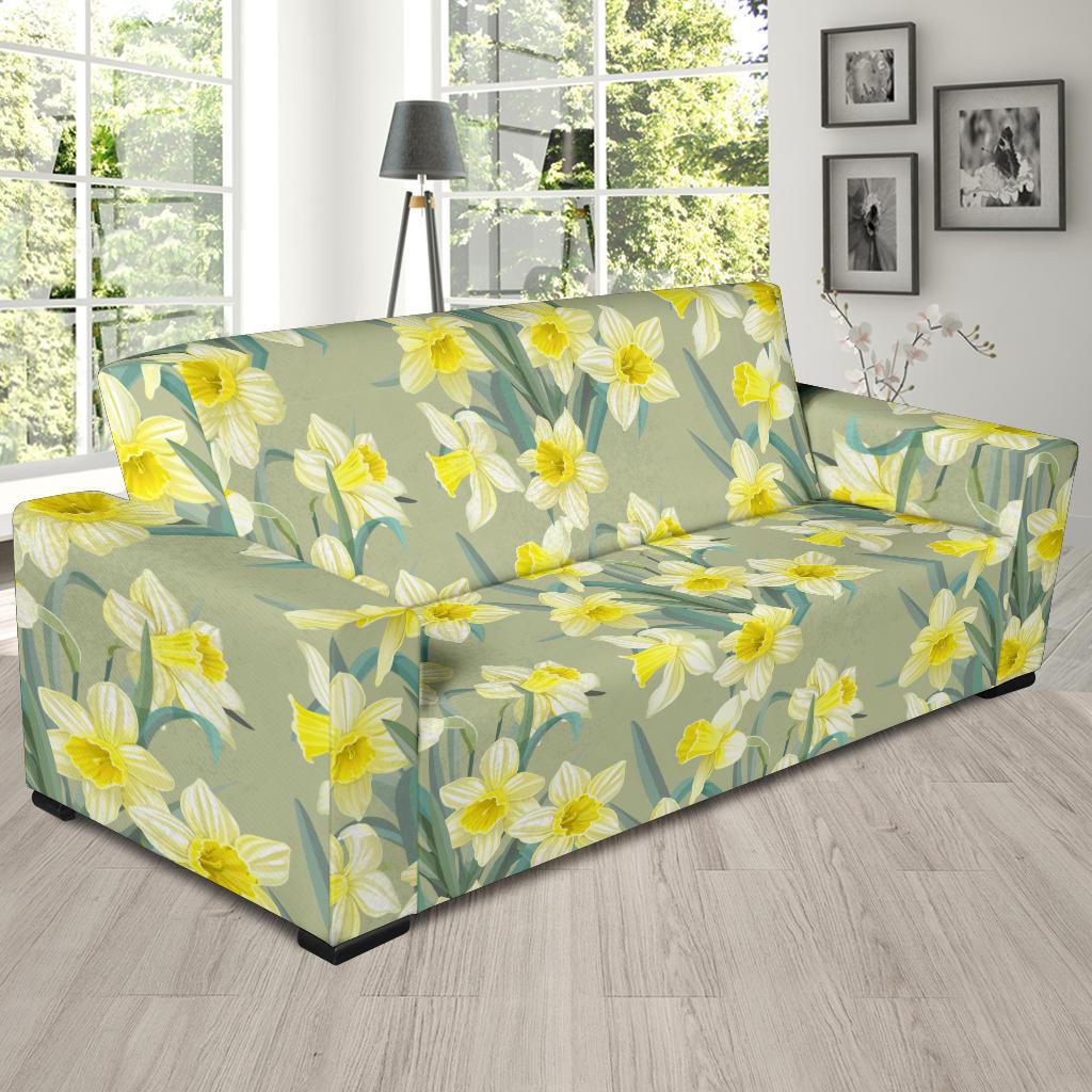 Daffodils Pattern Print Design DF01 Sofa Slipcover-JORJUNE.COM