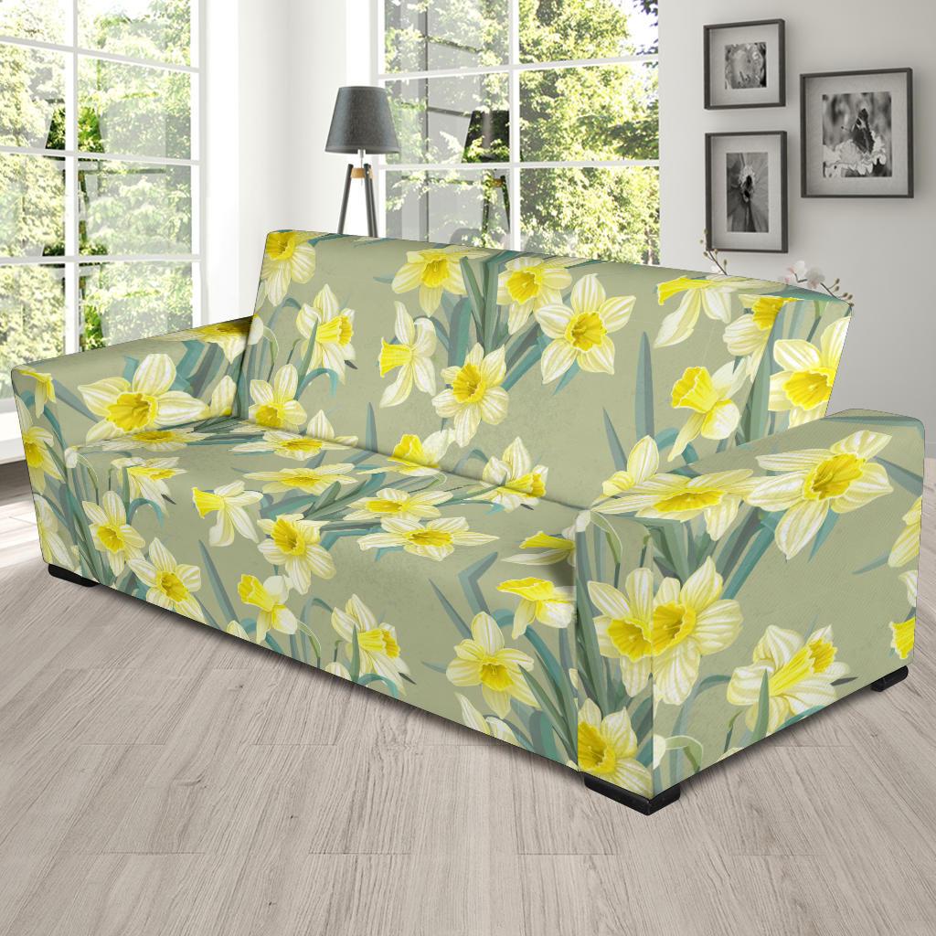 Daffodils Pattern Print Design DF01 Sofa Slipcover-JORJUNE.COM