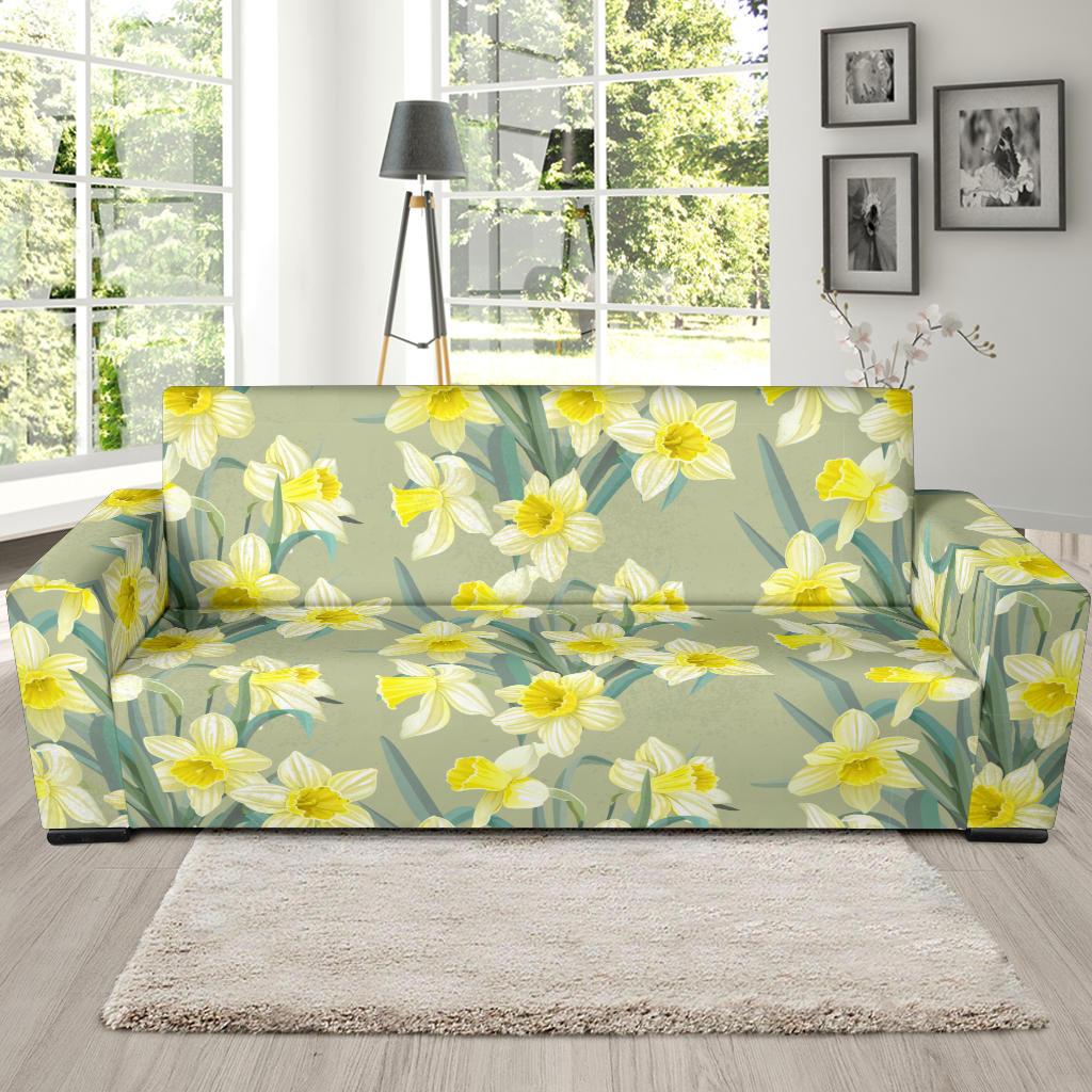 Daffodils Pattern Print Design DF01 Sofa Slipcover-JORJUNE.COM